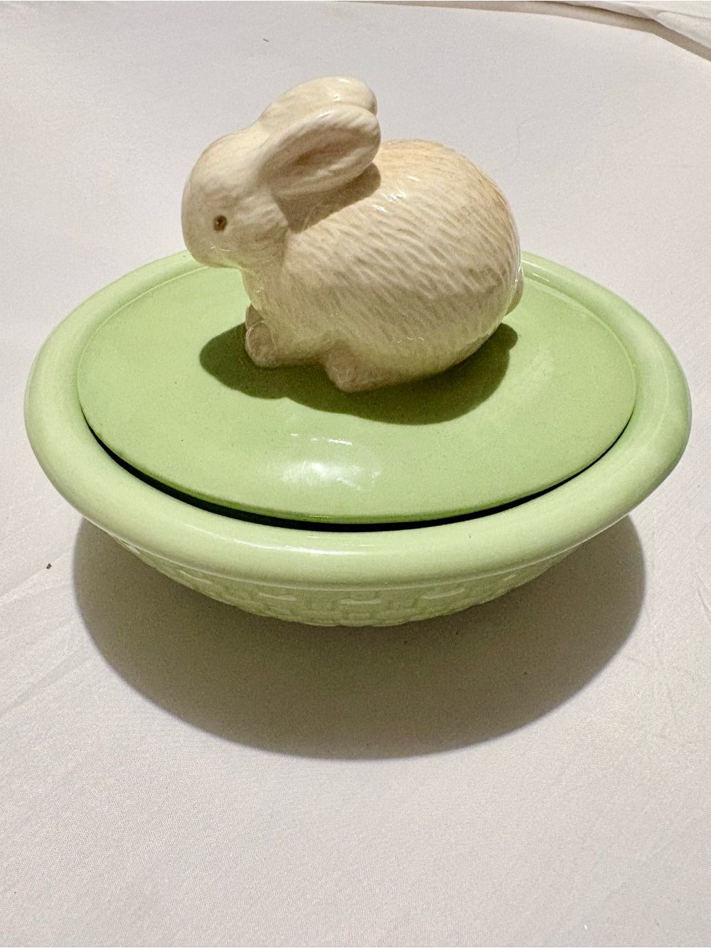 Hallmark Ceramic Bunny Lidded Dish in Cream and Light Green